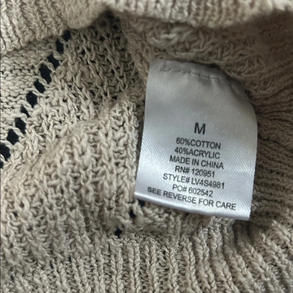 Olive & Oak Open-Knit Chevron Pullover Sweater – Beige – Size M – Cotton Blend - Picture 8 of 9
